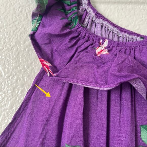 Hawaii Hangover Hibiscus Floral Print Wrap Ruffle Dress Pretty Tropical Purple - Picture 8 of 8